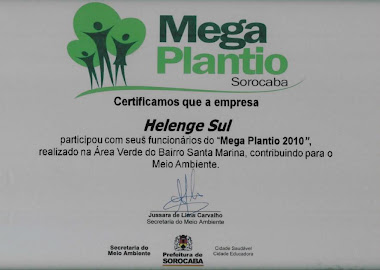 Certificado de Participação - Mega Plantio - Realização Prefeitura Municipal de Sorocaba