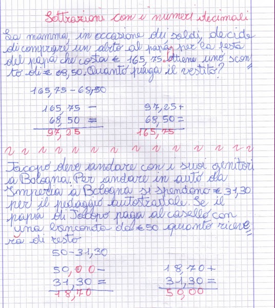 Didattica Matematica Scuola Primaria Sottrazioni Con I Numeri Decimali Classe Quarta