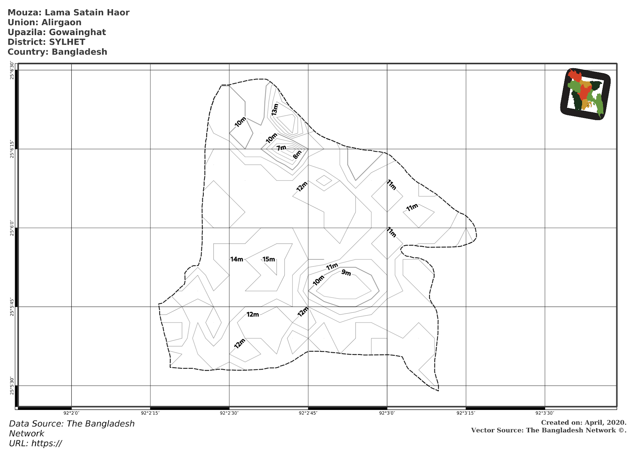 Map of Lama Satain Haor Mouza of Gowainghat Upazila, SYLHET Map of Lama Satain Haor Mouza of Gowainghat Upazila, SYLHET, Bangladesh.