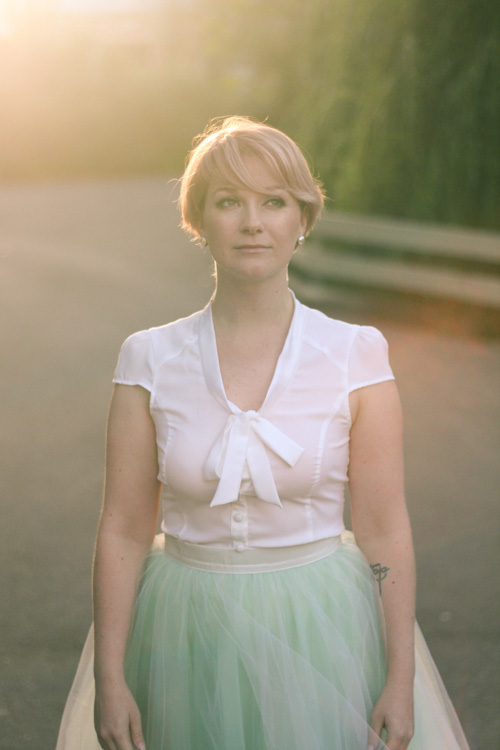 Finding Femme with rose gold hair in romantic mint Alexandra Grecco tulle skirt, Review Australia blouse and Modcloth shoes.