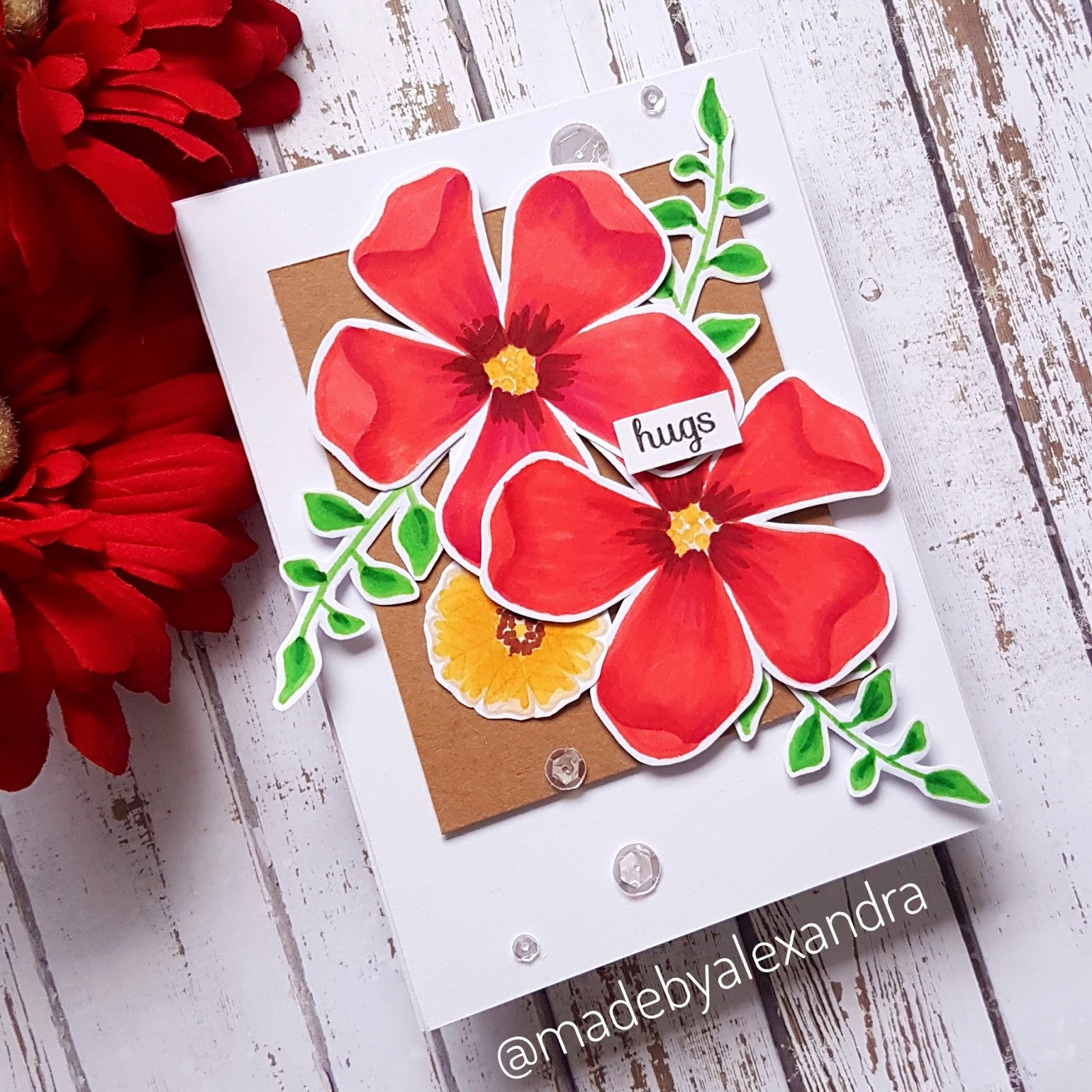 Floral Hugs card/ no line coloring