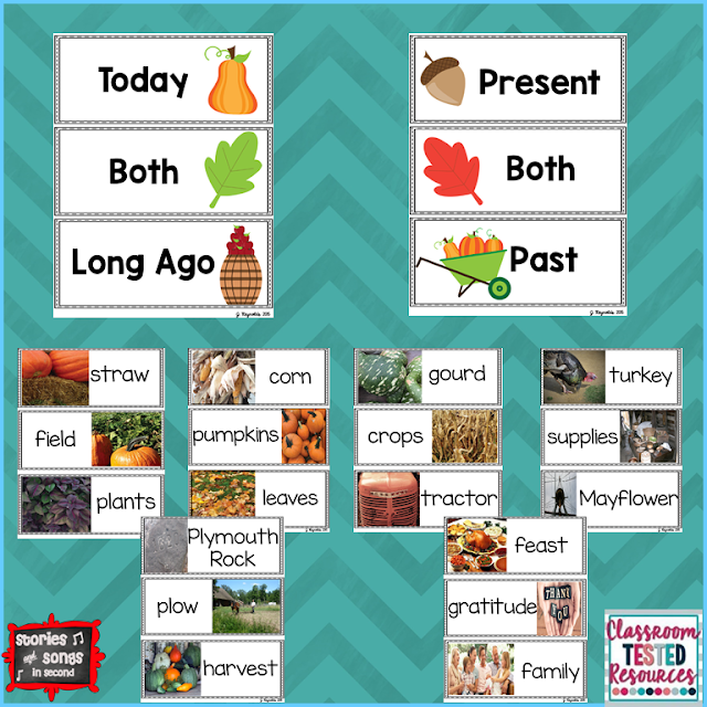 Incorporating a study of non-fiction nouns into your Thanksgiving unit is easy with resources that will help primary grade students sort objects from long ago and today!