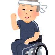 車椅子に乗って運動する人のイラスト（おじいさん）