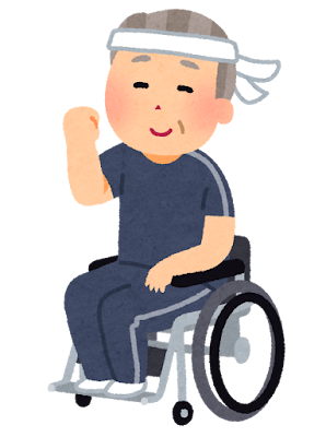車椅子に乗って運動する人のイラスト（おじいさん）