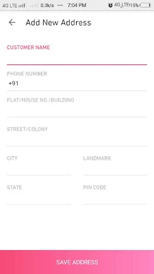 Address filling interface of meesho app