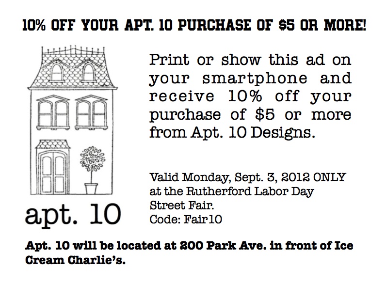 Apartment 10 Designs Save 10 at the Rutherford Labor Day Street Fair