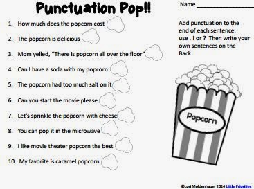 popcorn punctuation pop worksheet worksheets unit freebie senses five printable ks3 sound fun classroom writing use freebies activities differentiation lots