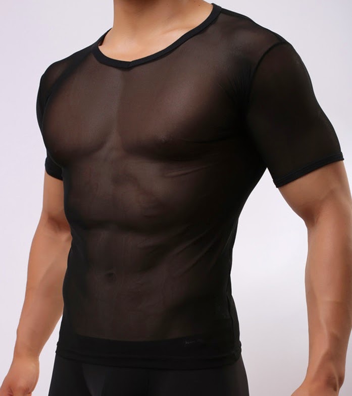 FASHION CARE 2U UM705 Black Mesh Transparent Sleeves Men's Lingerie