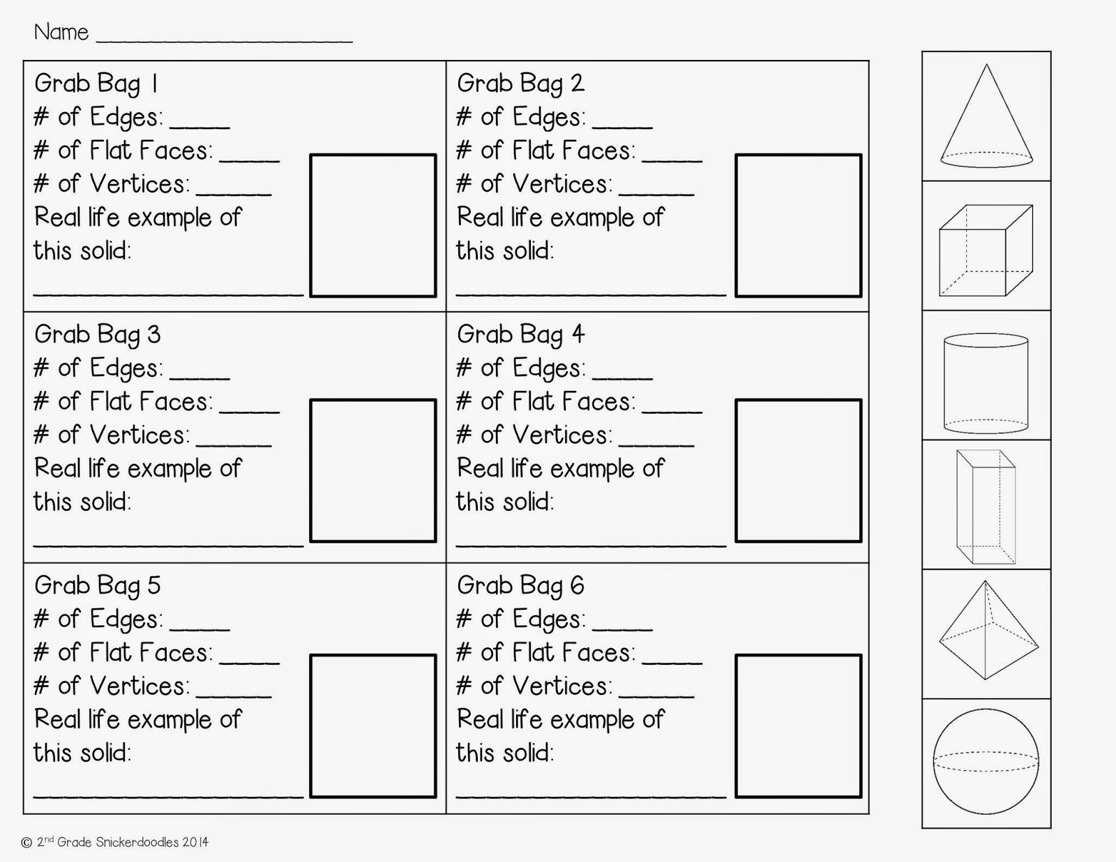 2nd Grade Snickerdoodles: Geometric Solids Grab Bag Activity
