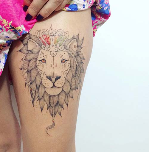 kadın üst bacak aslan dövmesi woman thigh lion tattoo kadın üst bacak aslan dövmesi woman thigh lion tattoo