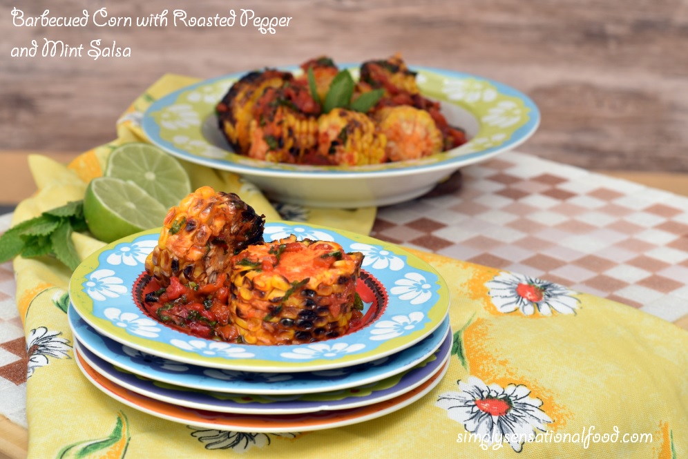 Barbecued Corn with Roasted Pepper and Mint Salsa simply.food