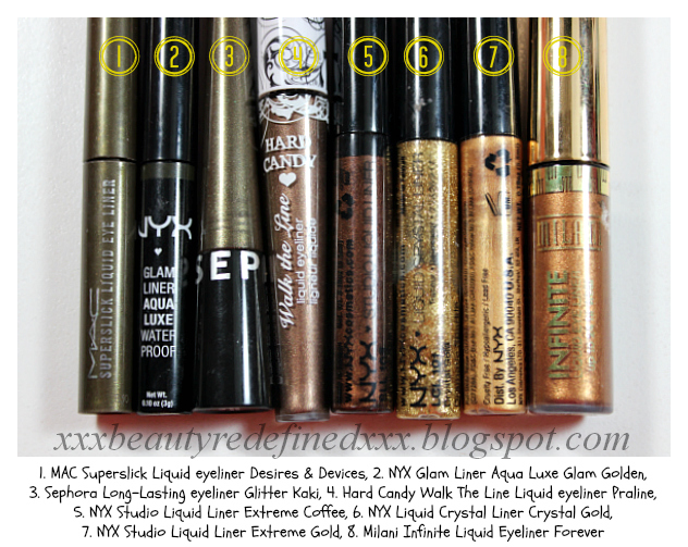 BeautyRedefined by Pang Brown and Gold Liquid Eyeliners Swatches