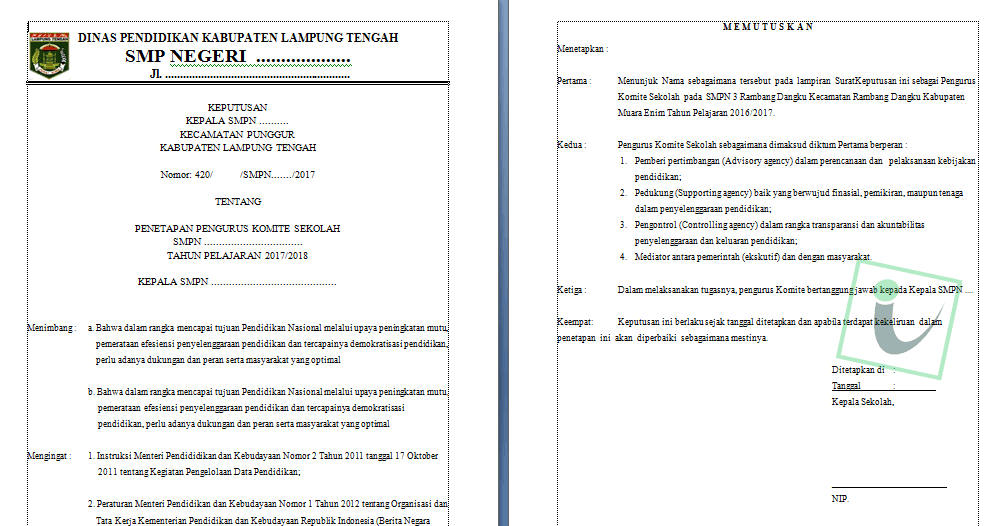 SK Komite Sekolah Terbaru 2018 SD SMP SMA SMK
