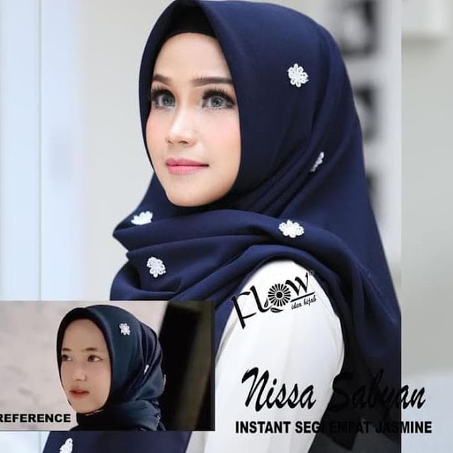 Jilbab Terbaru Segiempat Nissa Sabyan Jasmine Instan By Flow Warna Biru Dongker