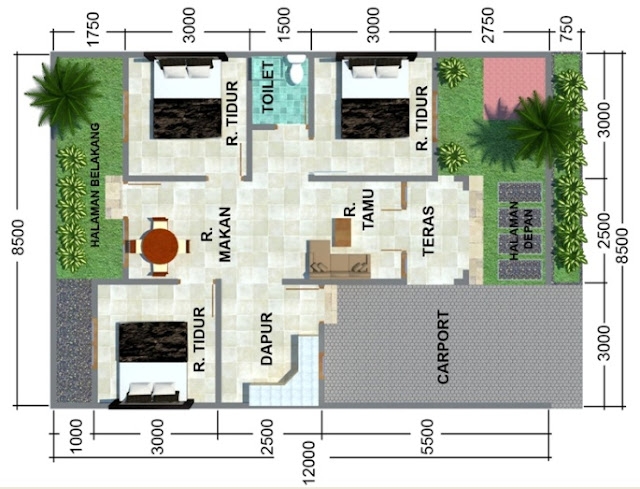 Desain Rumah Minimalis Tipe 54m Dengan 3 Kamar Tidur Terbaru Masa Kini 