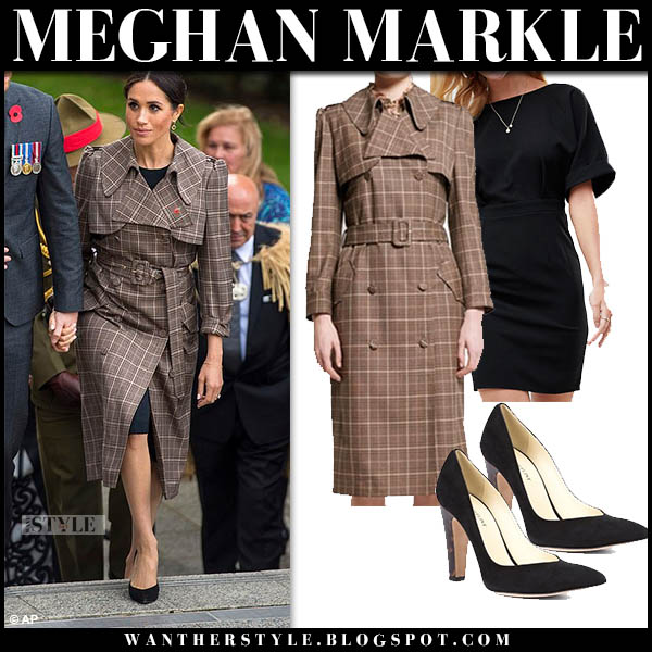 Meghan Markle in brown plaid trench coat in New Zealand on October 28 I want her style What