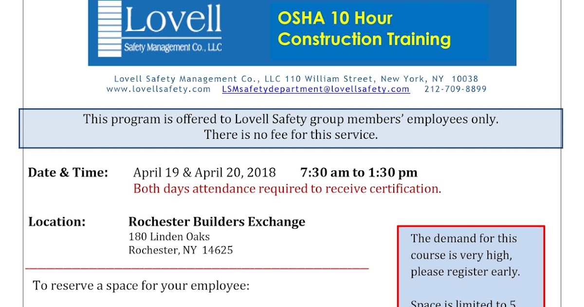 Safety Pays OSHA 10 HR Construction CourseROCHESTER