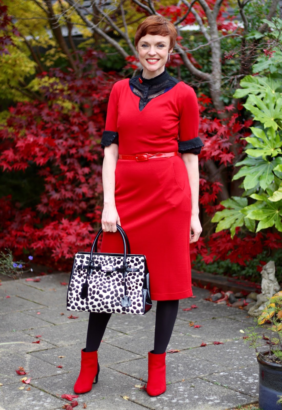 Layering a Little red dress & red ankle boots | Fake Fabulous Over 40