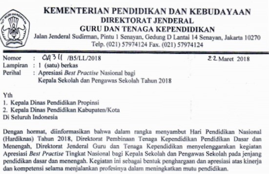 Lomba Best Practicse Kepala Sekolah Dan Pengawas Tahun 2018 Tingkat Nasional Dunia Pendidikan