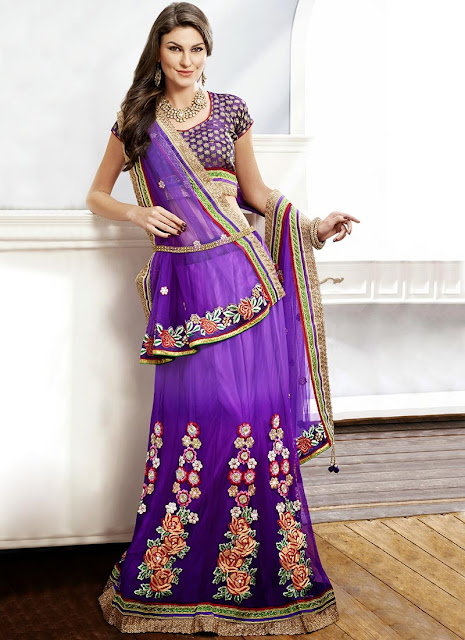 Pleasing Purple Net A Line Lehenga Choli