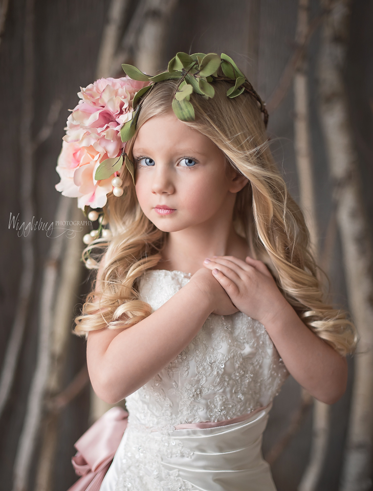 Stunning image of a little girl in her mother's wedding dress |Studio photographer in DeKalb Sycamore Geneva IL 