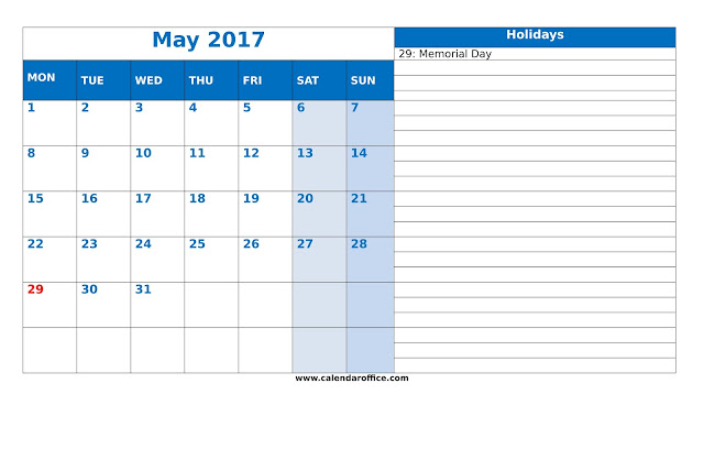 May Calendar 2017