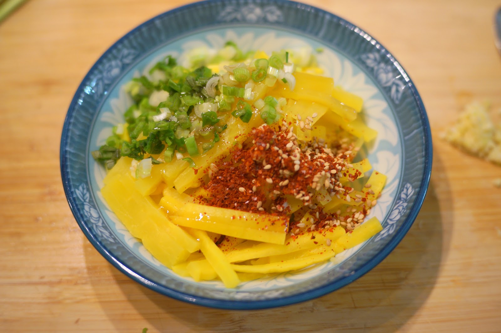 Korean Pickled Radish Side Dish Noranmu Muchim (노란무 무침)