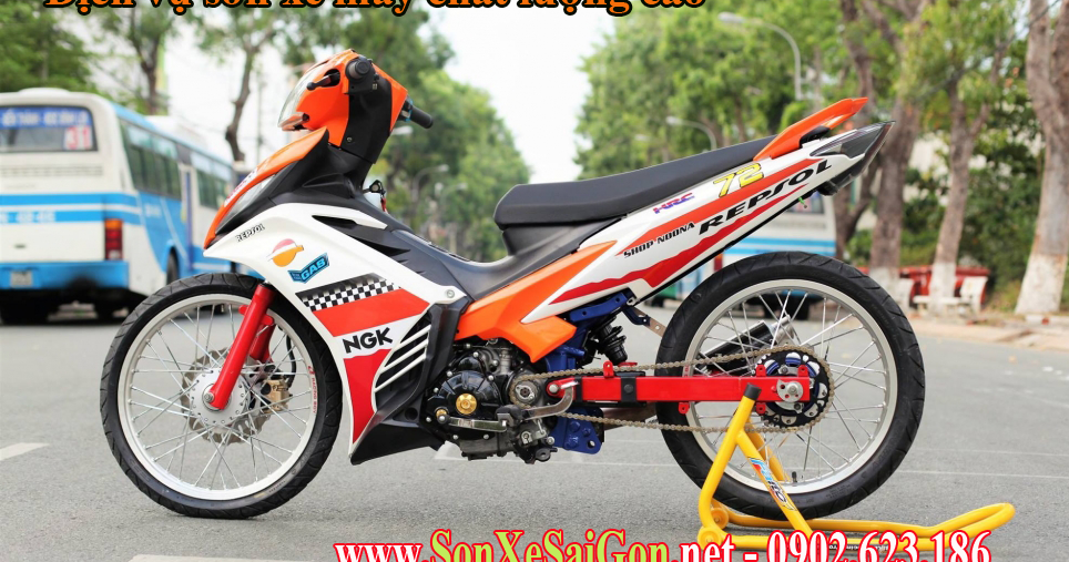 Sơn xe Exciter 135 màu trắng cam Repsol cực đẹp - Sơn Xe Sài Gòn