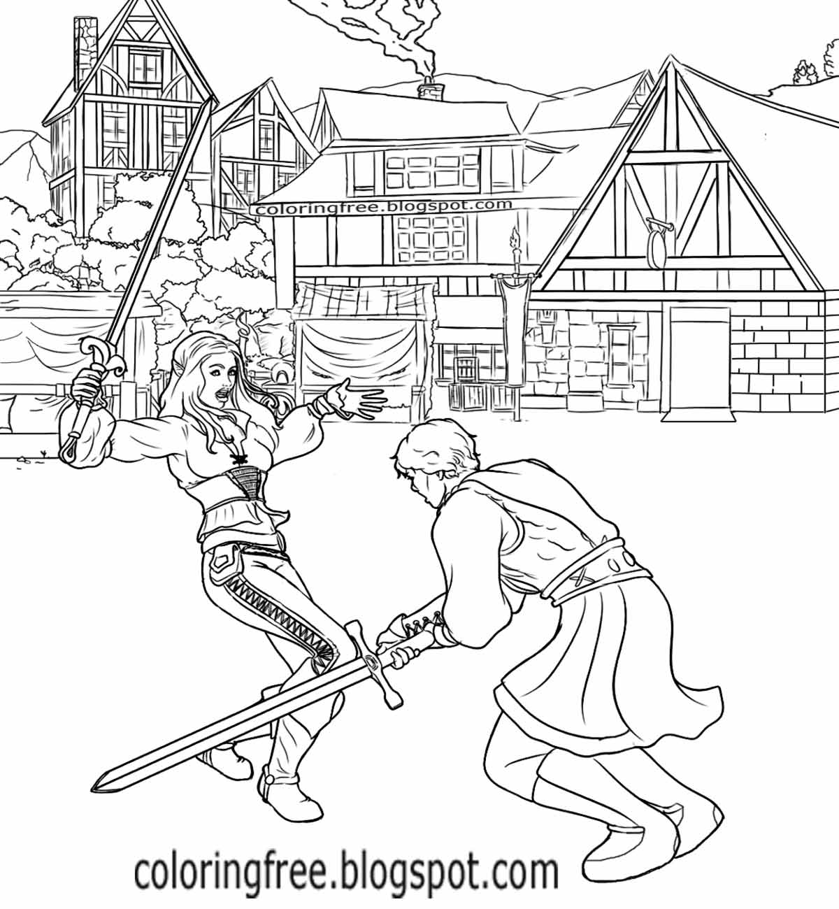 Sketch Drawings Medieval Market Coloring Pages