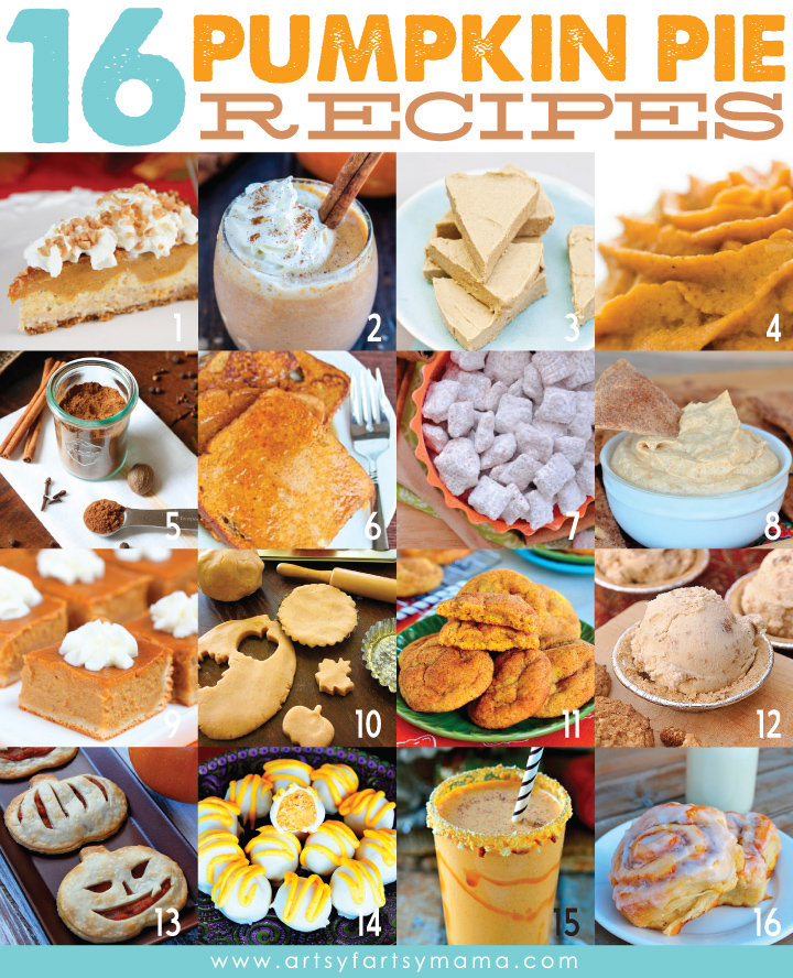 16 Pumpkin Pie Inspired Recipes at artsyfartsymama.com #fall #pumpkin