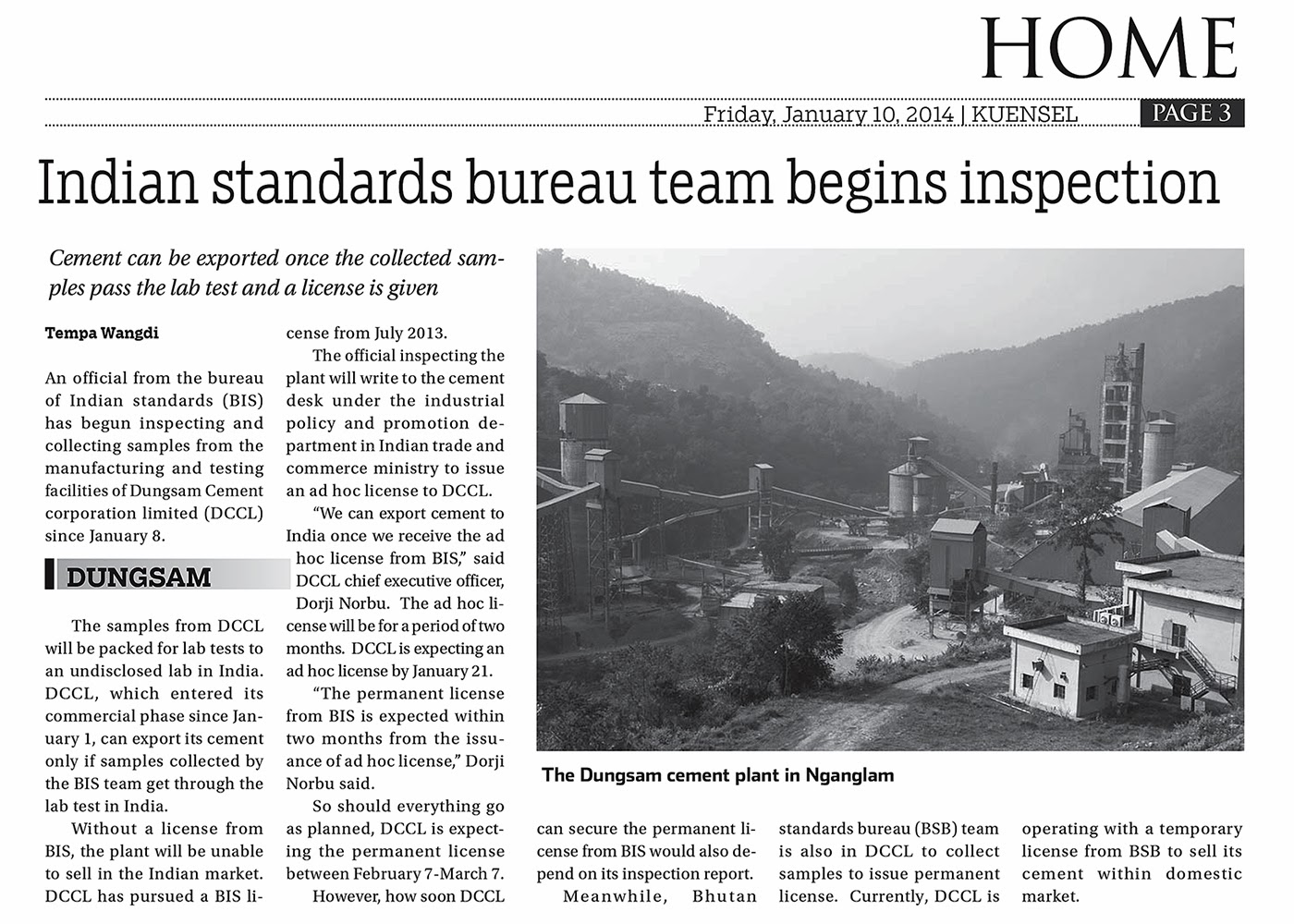 Bhutan Land Of The Thunder Dragon: Certification of Dungsam cement