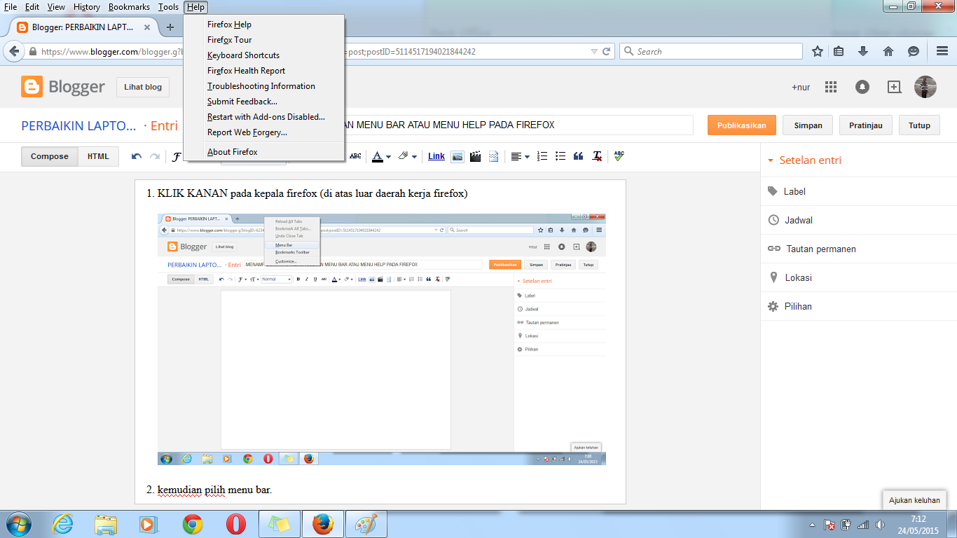 PERBAIKIN LAPTOP DAN KOMPUTER MENAMPILKAN ATAU MEMUNCULKAN MENU BAR