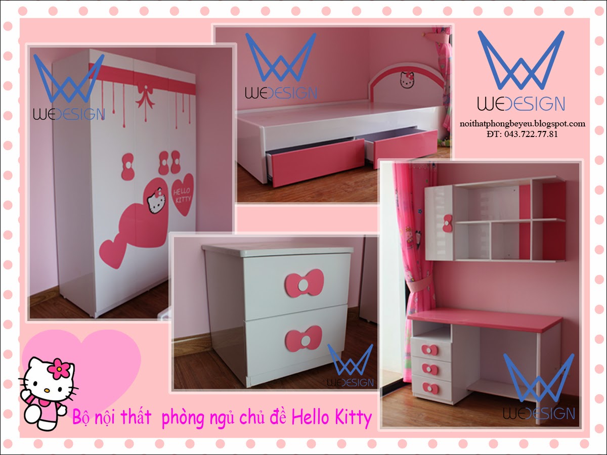 Bộ nội thất phòng ngủ Mèo Hello Kitty