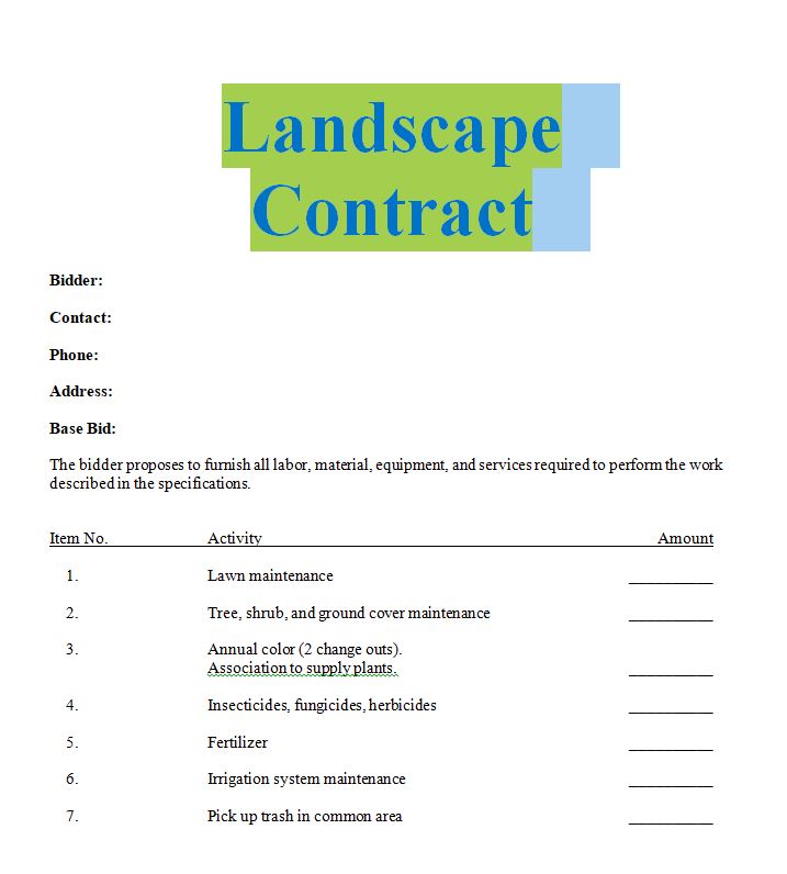 Landscaping Contract Sample contracts