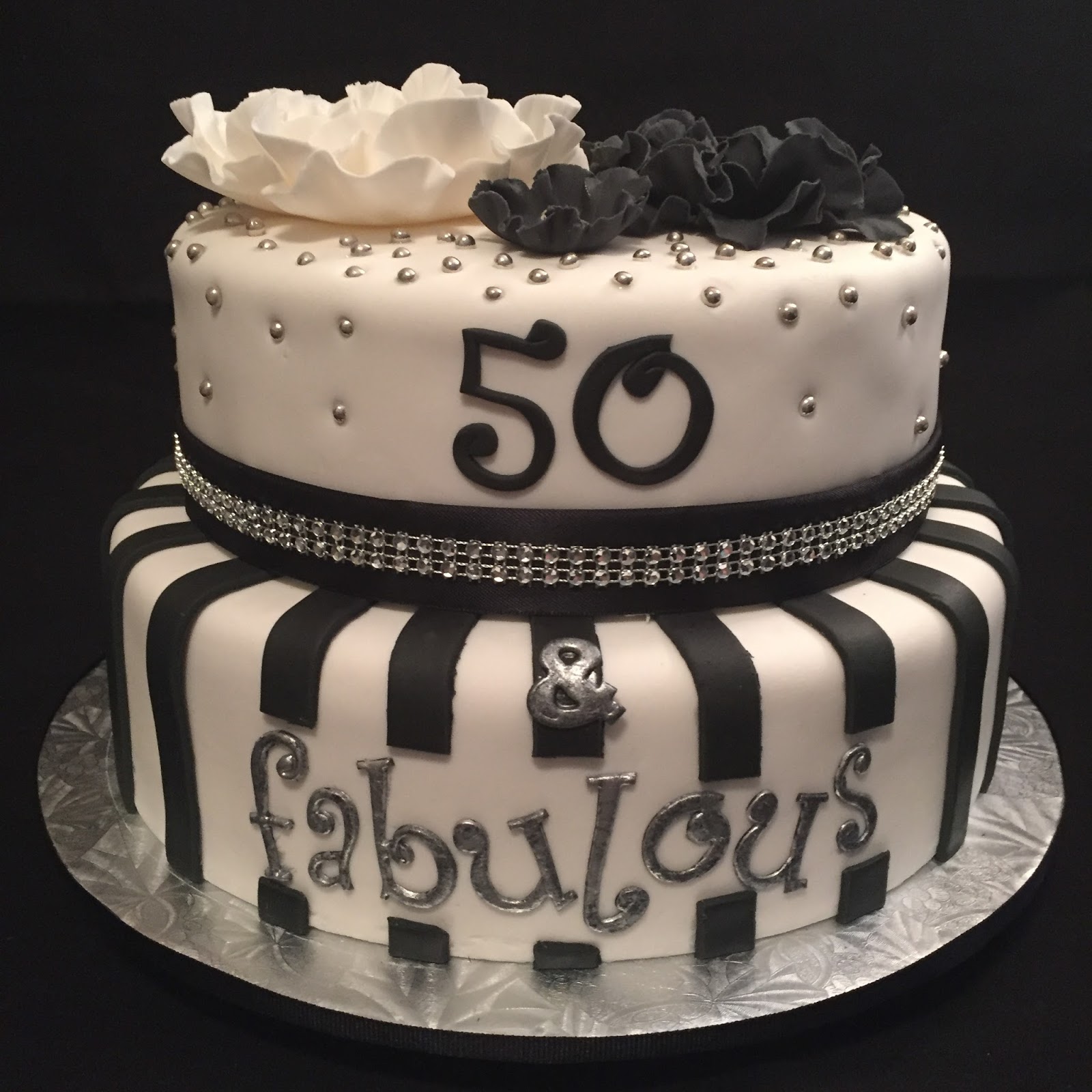50th Birthday Black & White Cake