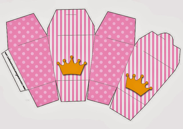 Coronas sobre fondo rosa: Cajas para Imprimir Gratis. Caja tipo "para comida china".