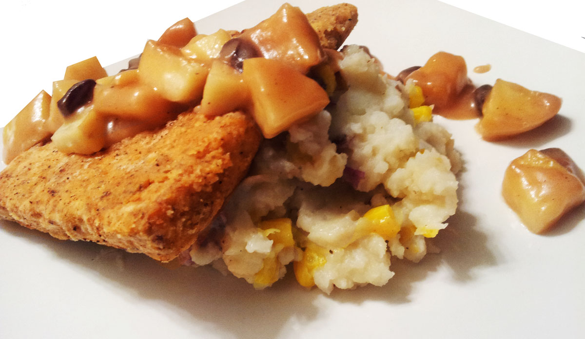 A Profound Hatred of Meat Chicken Fried Tempeh with Apple Raisin Gravy