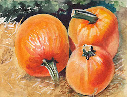 pumpkins watercolor fall painting autumn bunny snow artwork