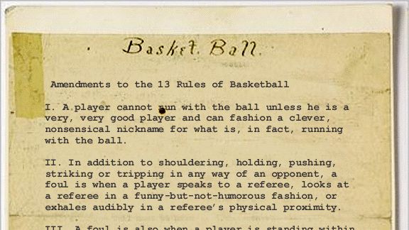 Original rules of "Basket Ball," written by James Naismith. Sold at auction for $4.3 million. Baskets and Ladders. marchmatron.com. Original rules of "Basket Ball," written by James Naismith. Sold at auction for $4.3 million. Baskets and Ladders. marchmatron.com.