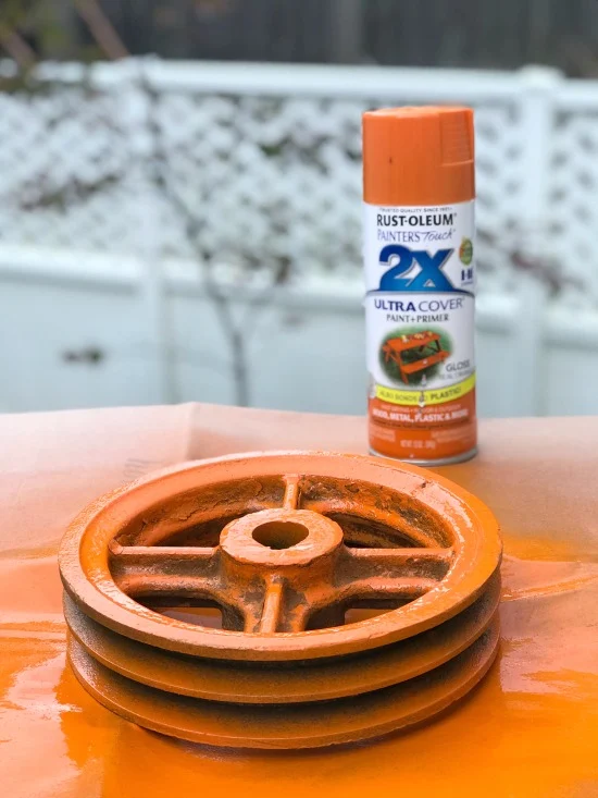 Spray Painted Metal Wheel Pumpkin