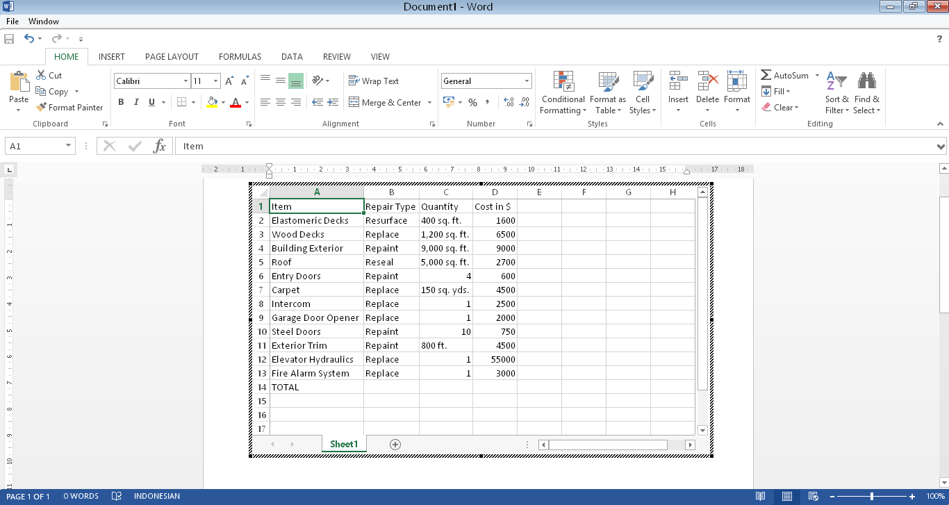 Cara Menyisipkan Worksheet Excel pada Microsoft Word