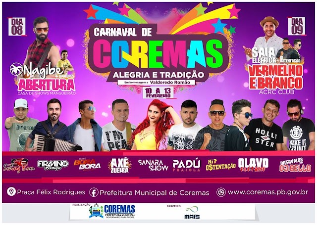 Programação do Carnaval de Coremas 2018.