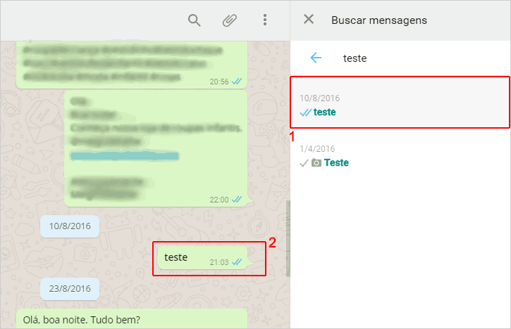 Encontrando mensagem com (palavra ou fase) específica no whatsApp web