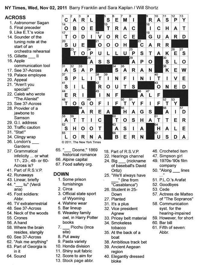 The New York Times Crossword in Gothic 11.02.11 — Split Infinitives