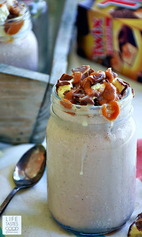 Twix Milkshake | by Life Tastes Good is a rich, chocolaty, frozen treat perfect for National Ice Cream Month. It is very thick like a Frosty and full of TWIX® Ice Cream Minis. The TWIX® Ice Cream Minis add a touch of caramel for a delicious twist on a chocolate milkshake.