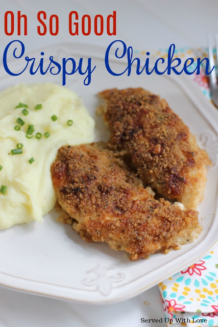 Oh So Good Crispy Chicken recipe from Served Up With Love will become your new family favorite main dish recipe. Moist chicken with a delicious crust. 