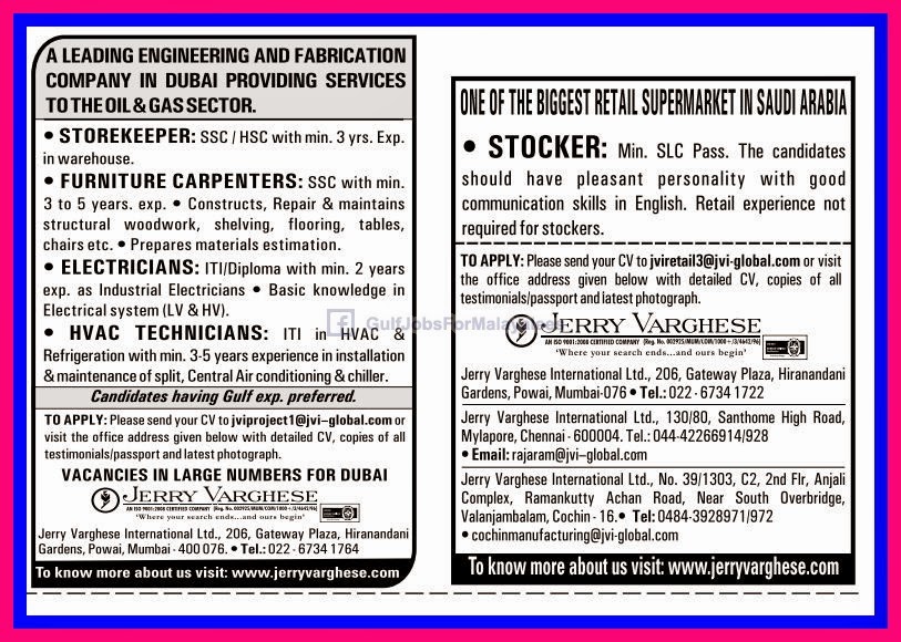 Vacancies For Oil & Gas Sector Dubai Gulf Jobs for Malayalees