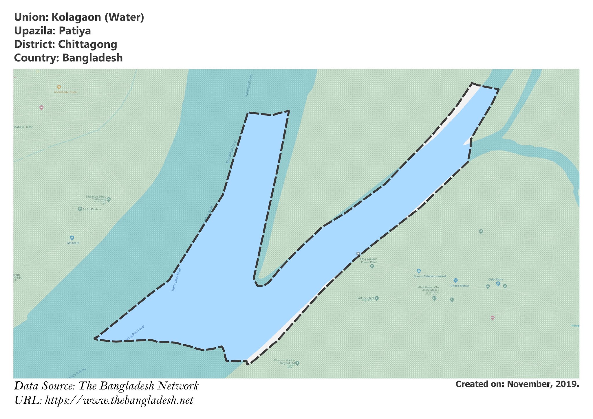 Map of Kolagaon of Chittagong, Bangladesh.