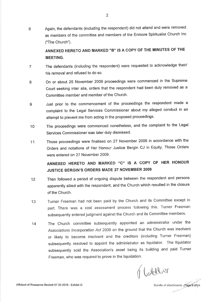 Sworn affidavit of Roseanne Beckett, 7 March 2018 Sworn affidavit of Roseanne Beckett, 7 March 2018