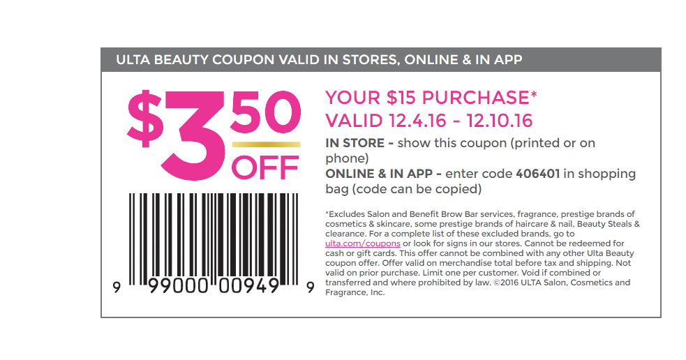 Ulta Beauty Coupon Code 2019 Ulta Coupons 3.5 OFF 10 December 2016